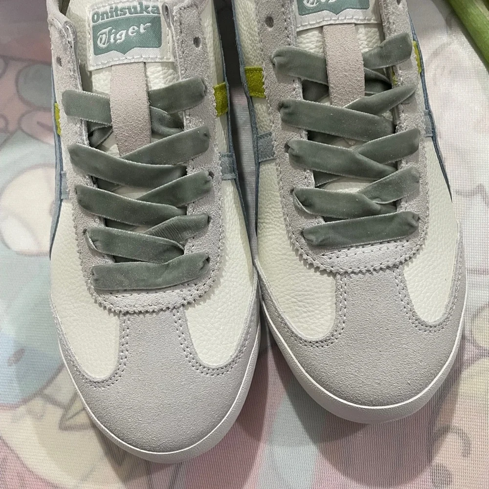 Onitsuka Tiger by Asics White with Light Gray and Lime Accent Sneakers